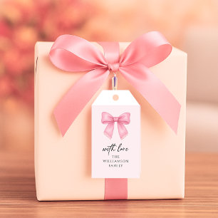 Étiquettes-cadeau Joli motif coquette à l'aquarelle de nœud à la cer