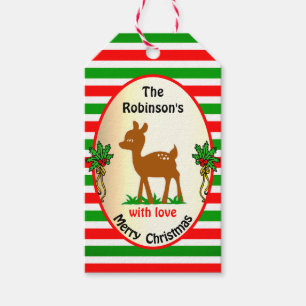 Étiquettes-cadeau Joli Noël Cerf Veau Rouge et Vert Grandes