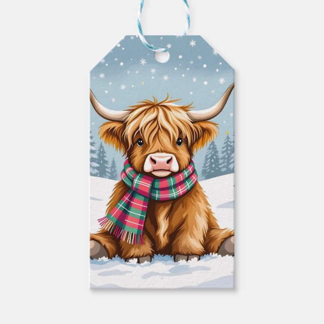 Étiquettes-cadeau Joli Noël de vache Whimsical Highland (Devant)