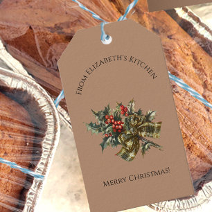Étiquettes-cadeau Joli Noël Holly cadeau de nourriture Nom personnal