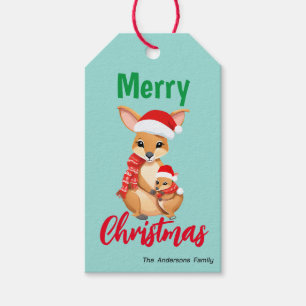 Étiquettes-cadeau Joli Noël Maman Kid Kangaroo Père Noël Scarf