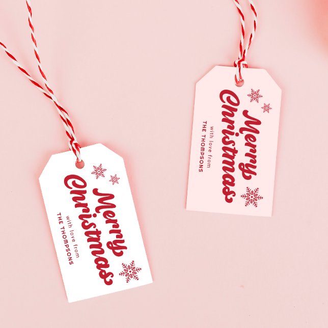 Étiquettes-cadeau Joli Noël rose rouge (Créateur téléchargé)