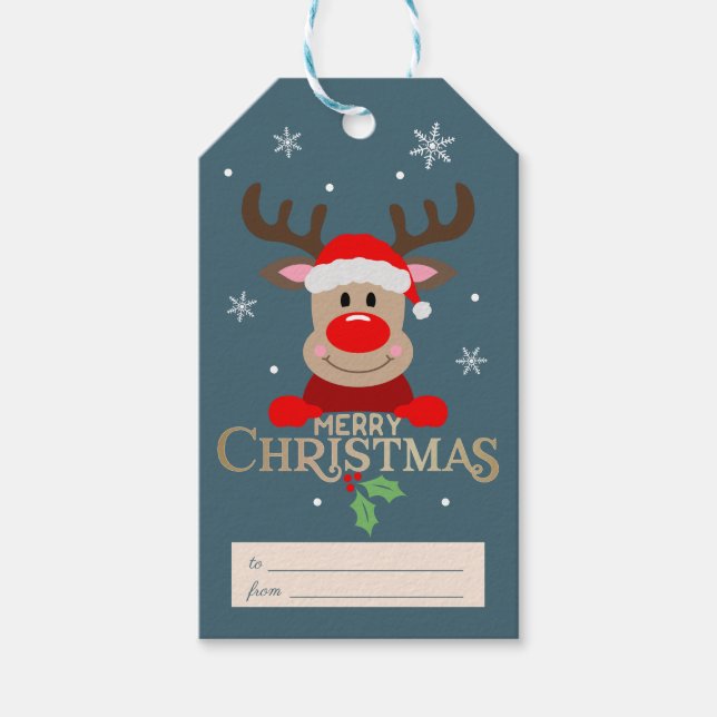 Étiquettes-cadeau Joli Noël Rudolph Reindeer (Devant)