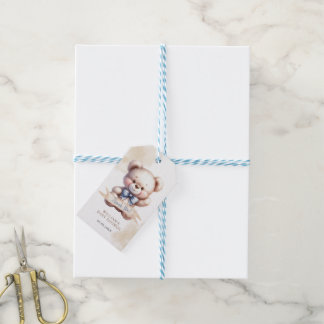 Étiquettes-cadeau Joli Ours en Peluche Baby Shower Aquarelle