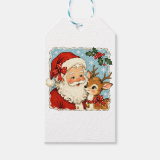Étiquettes-cadeau Joli Père Noël de Noël Renne