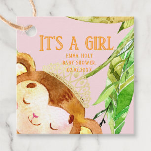 Étiquettes Cadeau Joli Petit Singe C'Est Une Fille Tropique Rose