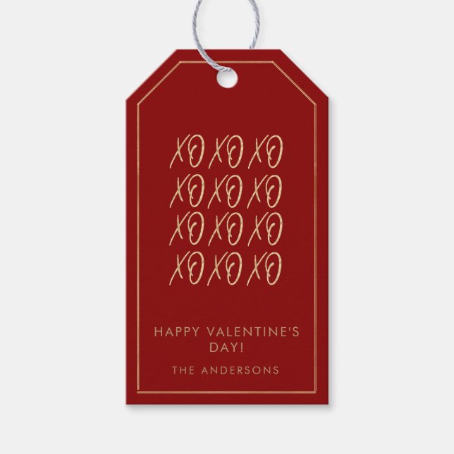Étiquettes-cadeau Joli Red XOXO Faux Gold Valentine's Day (Devant)