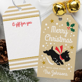 Étiquettes-cadeau Joli Scottie Chien Noël Nom personnalisé Or
