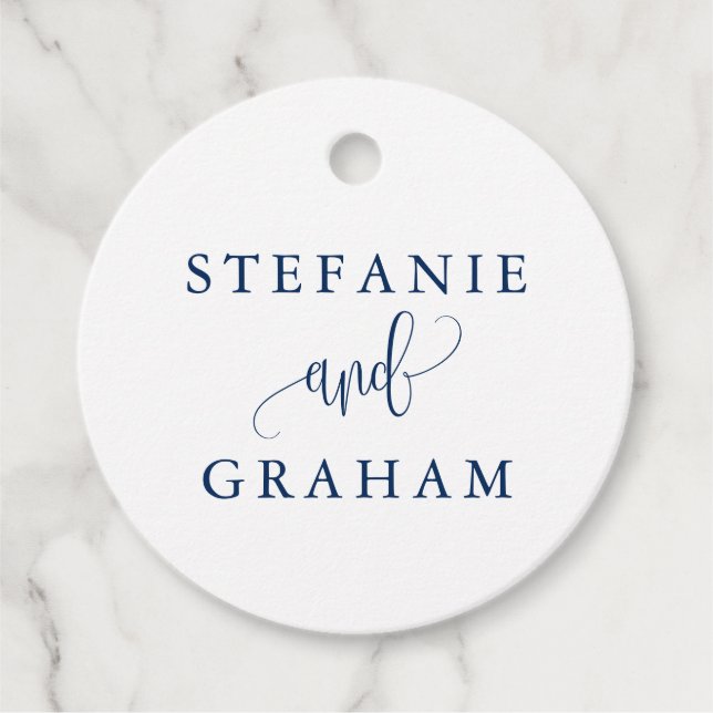 Étiquettes Cadeau Joli script de calligraphie Mariage bleu Merci (Devant)