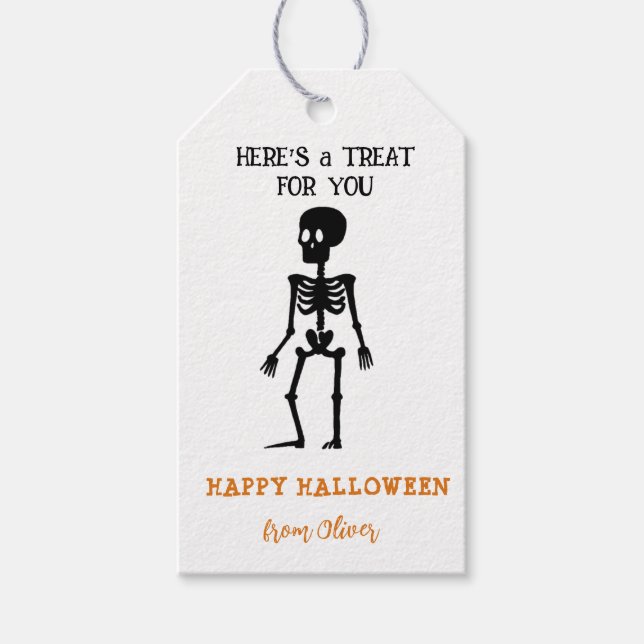 Étiquettes-cadeau Joli squelette Black & White Traitements Halloween (Devant)