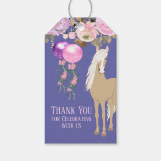 Étiquettes-cadeau Joli Tag Floral Cheval Pervenche pour Fête d'Anniv