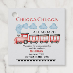 Étiquettes Cadeau Joli train rouge aquarelle pour anniversaire tout