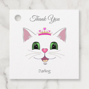Étiquettes Cadeau Joli visage de chat royal avec couronne Merci