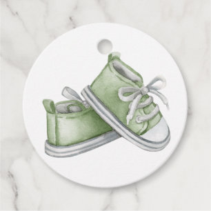 Étiquettes Cadeau Jolie aquarelle Vert bébé Chaussures Baby shower