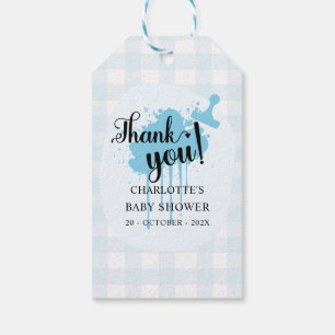 Étiquettes-cadeau Jolie Baby Shower Bleu Gingham Pastel