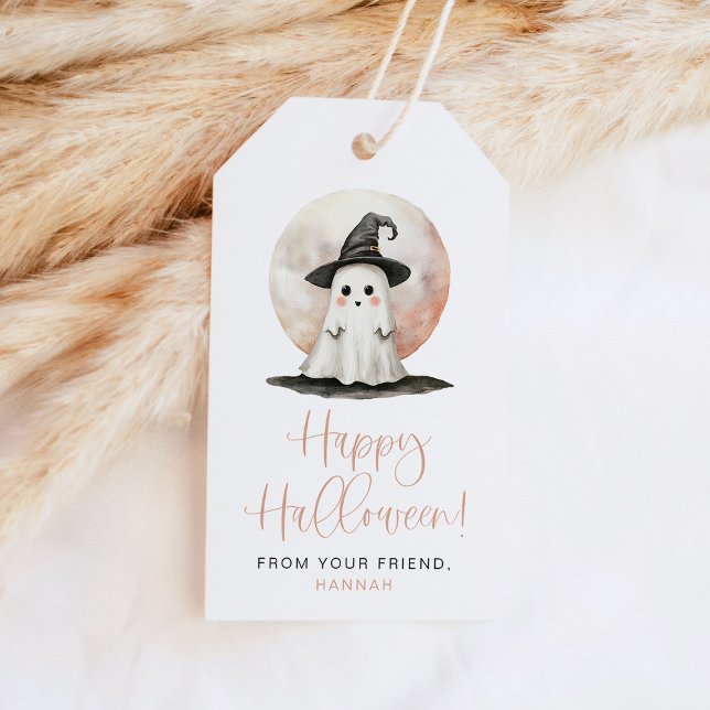 Étiquettes-cadeau JOLIE Cute Ghost Witch Casquette Happy Treat Hallo (Créateur téléchargé)