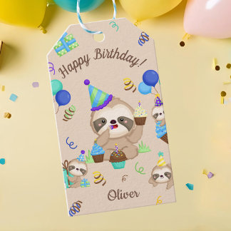 Étiquettes-cadeau Jolie fête d'anniversaire de paresseux Ballons ble