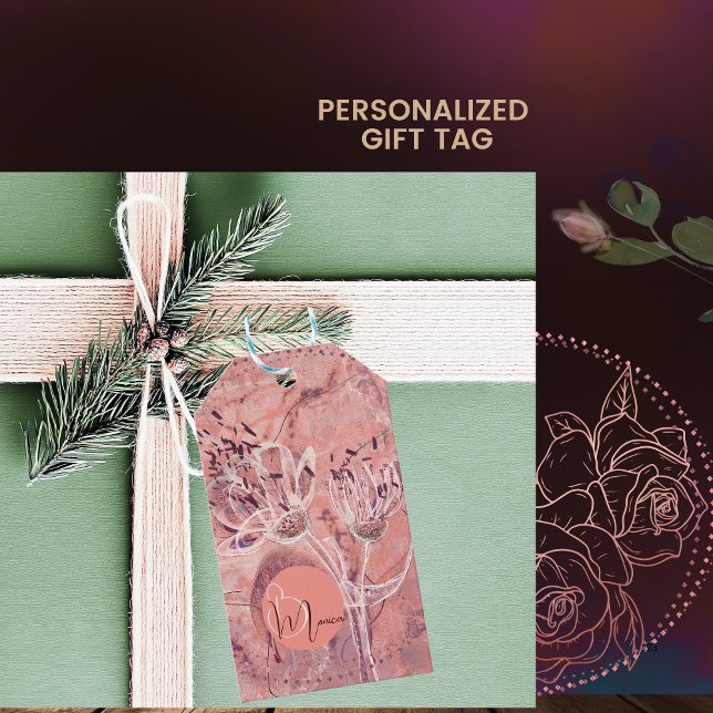 Étiquettes-cadeau Jolie Fille Saumon Fleurs Roses (Pretty Girly Salmon Pink Flowers Gift Tags zz)