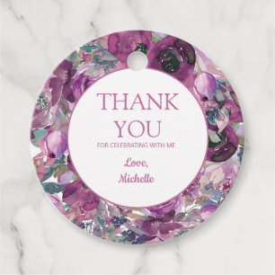 Étiquettes Cadeau Jolie Fleur d'anniversaire Merci aquarelle violet