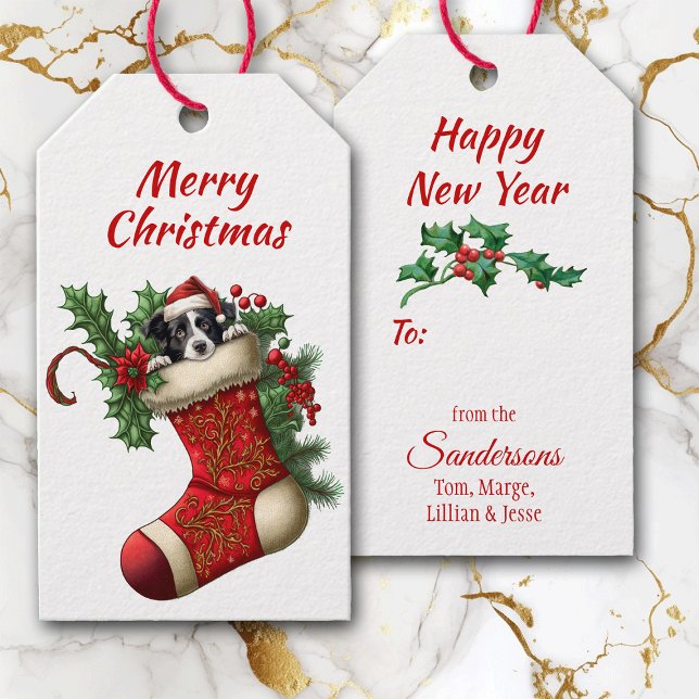 Étiquettes-cadeau Jolie frontière Collie Puppy Peeking (Créateur téléchargé)