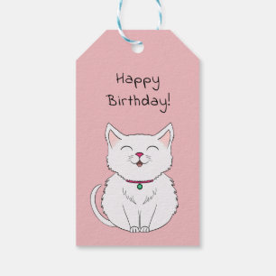 Étiquettes-cadeau Jolie illustration de chat blanc et rose