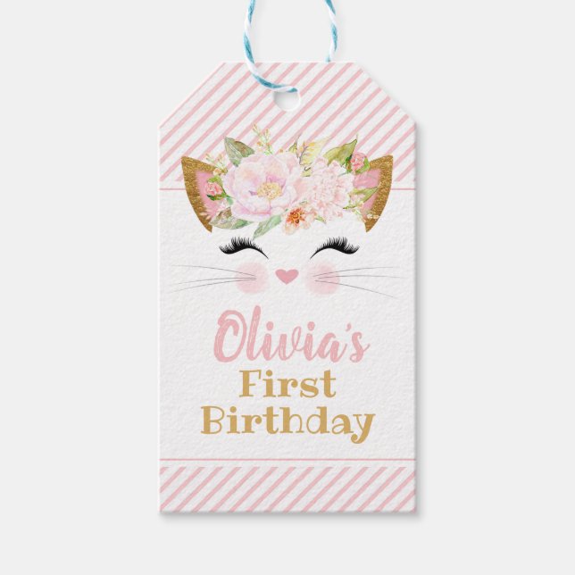 Étiquettes-cadeau JOLIE KITTY Fille's Chat Anniversaire Faveur (Devant)