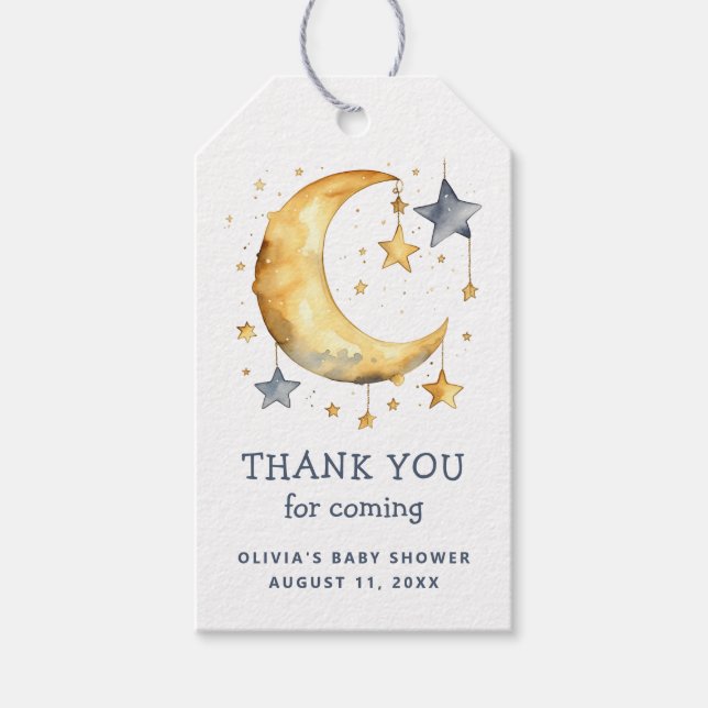 Étiquettes-cadeau Jolie lune géante & étoiles Baby shower merci (Devant)