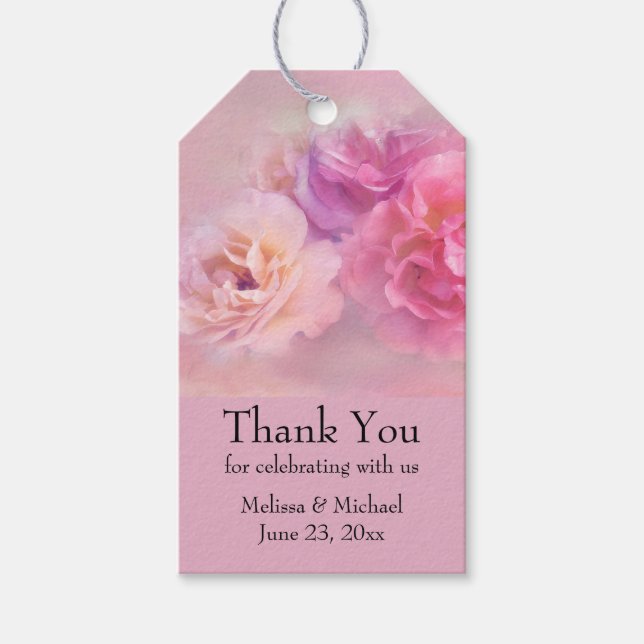 Étiquettes-cadeau Jolie oeillets rose Mariage de photographie élégan (Devant)