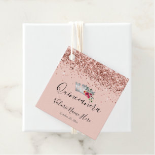 Étiquettes Cadeau Jolie Parties scintillant rose Quinceanera