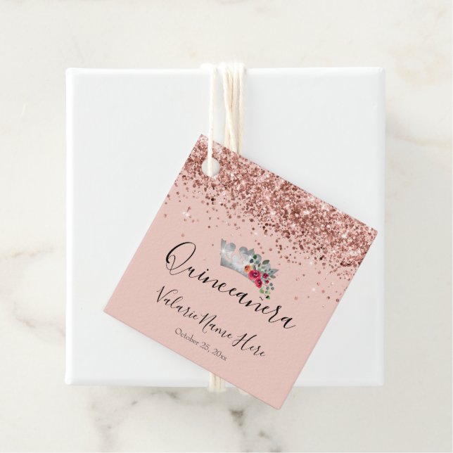 Étiquettes Cadeau Jolie Parties scintillant rose Quinceanera (En situation)