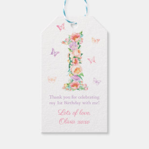 Étiquettes-cadeau Jolie Pastel Floral Butterfly 1er Anniversaire