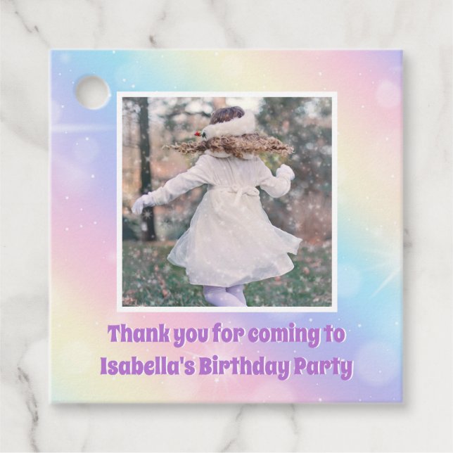 Étiquettes Cadeau Jolie Pastel Rainbow Sparkle Girls Birthday Party (Devant)