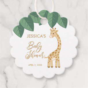 Étiquettes Cadeau Jolie petite girafe avec feuilles de jungle