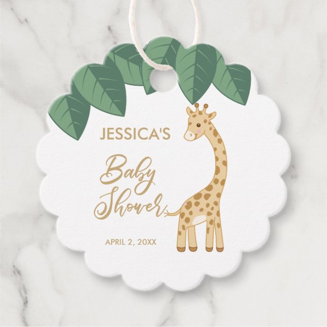 Étiquettes Cadeau Jolie petite girafe avec feuilles de jungle (Devant)