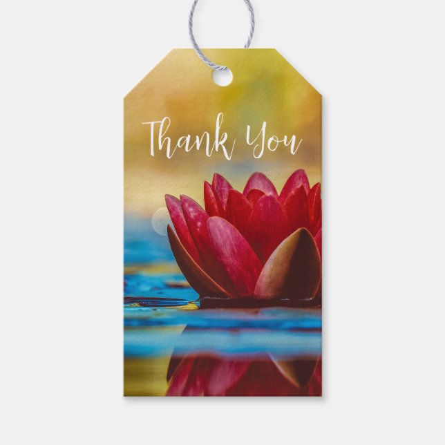 Étiquettes-cadeau Jolie photo d'une fleur de Lotus dans un Merci d'é (Devant)