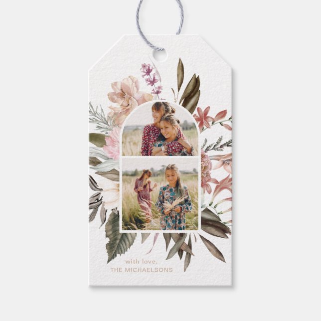 Étiquettes-cadeau Jolie photo florale avec nom (Devant)
