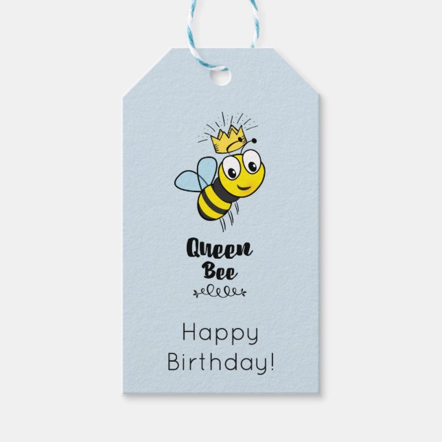 Étiquettes-cadeau Jolie reine d'abeille avec couronne Joyeux anniver (Devant)