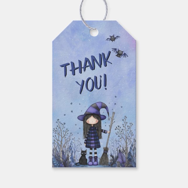 Étiquettes-cadeau Jolie Sorcière Violette Enfants Halloween (Devant)