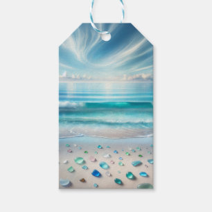 Étiquettes-cadeau Jolie vague bleu océan et verre de mer
