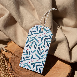Étiquettes-cadeau Jolies branches d'aquarelle - turquoise et rouge