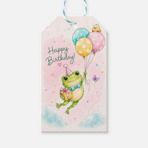 Étiquettes-cadeau Jolis autocollants d'anniversaire grenouille aquar