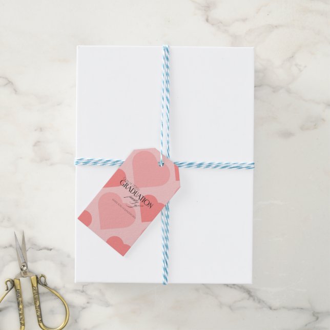 Étiquettes-cadeau Jolis cœurs roses Fête de fin d'études (Avec de laficelle)