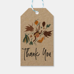 Étiquettes-cadeau Jolis pèlerins de Thanksgiving gribouillis de verd