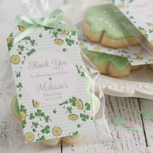Étiquettes-cadeau Jolis trèfles roses et verts & pièces chanceuses M