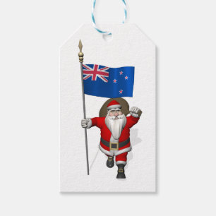 Étiquettes-cadeau Jolly Santa Claus Avec Drapeau De Nouvelle-Zélande