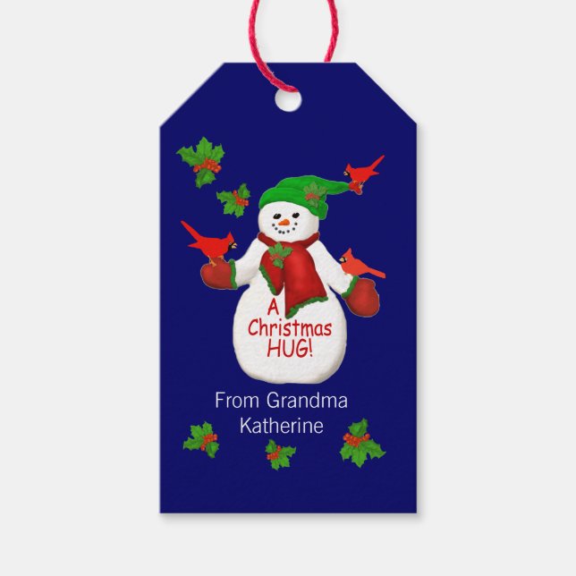 Étiquettes-cadeau Jolly Snowman Hugs De Grand-Mère (Devant)