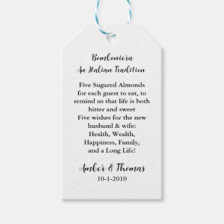 Étiquettes-cadeau Jordan Almond Faver Tags, Mariage tags, Merci