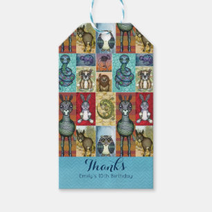 Étiquettes-cadeau Jote Animal Collage Folk Art Design Merci