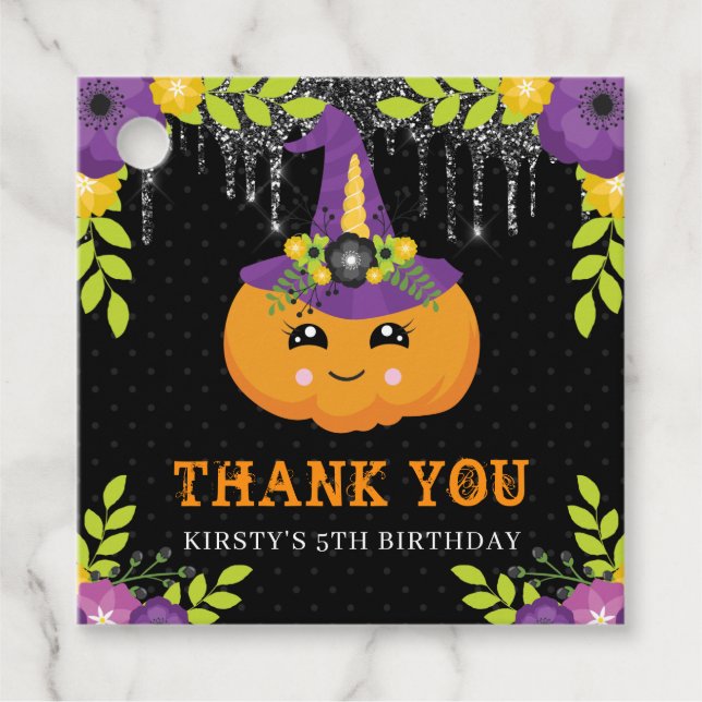 Étiquettes Cadeau Jote Halloween Citrouille Floral Anniversaire (Devant)