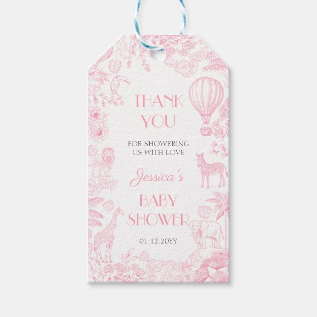 Étiquettes-cadeau Jote Safari Rose de Jouy Baby shower bleu (Devant)